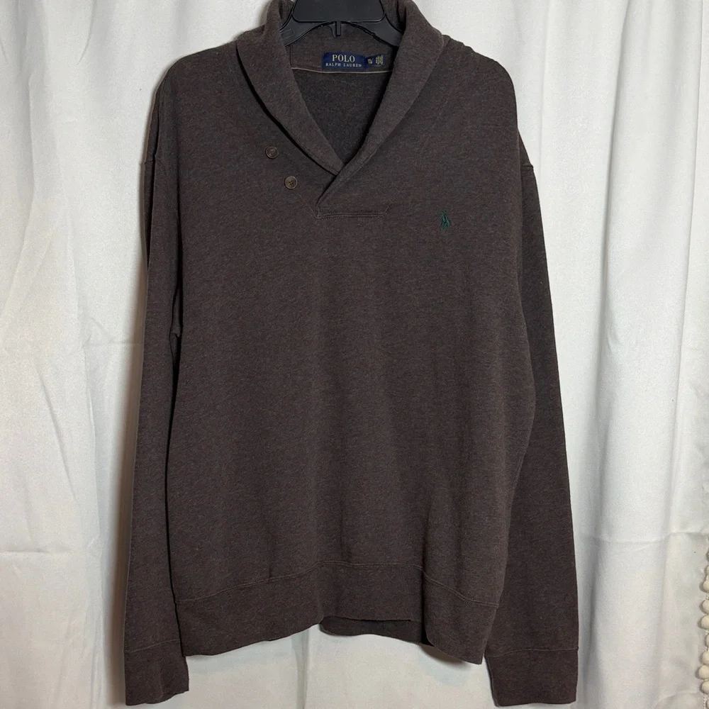 Polo Ralph Lauren‎ Men’s Jersey Shawl Collar Suede Elbow Patch Brown Pullover XL